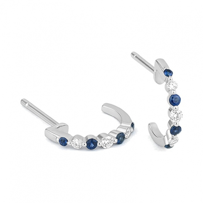 Pendientes Medias criollas de oro blanco de 18 Kt con zafiros azules de 0,19 ct y diamantes de 0,10 ct