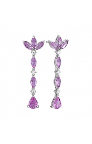 Pendientes Largos de oro blanco de 18 Kt con zafiros rosas de 5,45 ct y diamantes de 0,22 ct