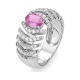 Anillo de oro blanco de 18 Kt con zafiro rosa y diamantes