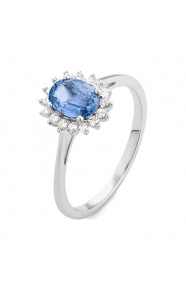 Anillo de oro blanco de 18 Kt con zafiro azul de 1,05 ct y diamantes de 0,15 ct
