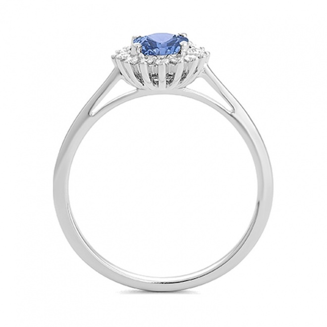Anillo de oro blanco de 18 Kt con zafiro azul de 1,05 ct y diamantes de 0,15 ct