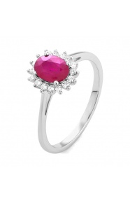 Anillo de oro blanco de 18 Kt con rubí de 1,10 ct y diamantes de 0,15 ct