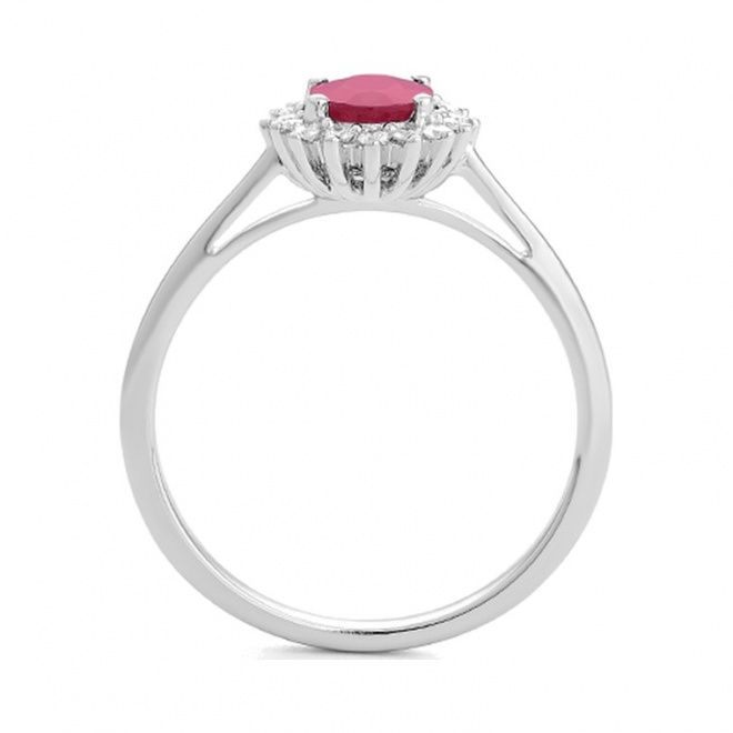 Anillo de oro blanco de 18 Kt con rubí de 1,10 ct y diamantes de 0,15 ct
