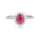 Anillo de oro blanco de 18 Kt con rubí de 1,10 ct y diamantes de 0,15 ct