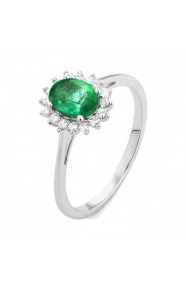Anillo de oro blanco de 18 Kt con esmeralda de 0,80 ct y diamantes de 0,15 ct