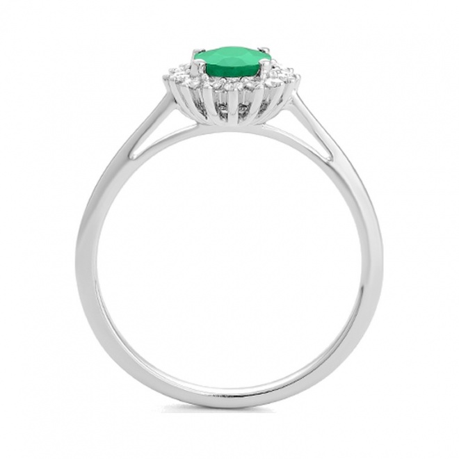Anillo de oro blanco de 18 Kt con esmeralda de 0,80 ct y diamantes de 0,15 ct
