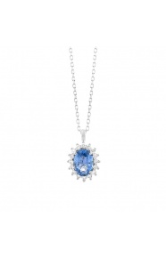 Colgante de oro blanco de 18 Kt con zafiro azul de 1,05 ct y diamantes de 0,15 ct