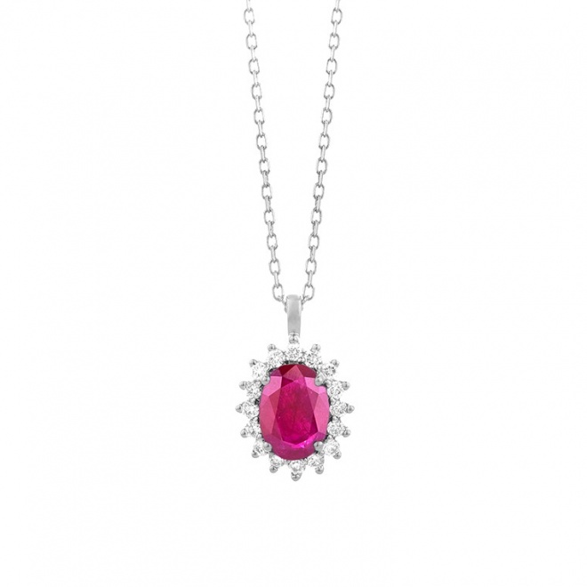 Colgante de oro blanco de 18 Kt con rubí de 1,10 ct y diamantes de 0,15 ct
