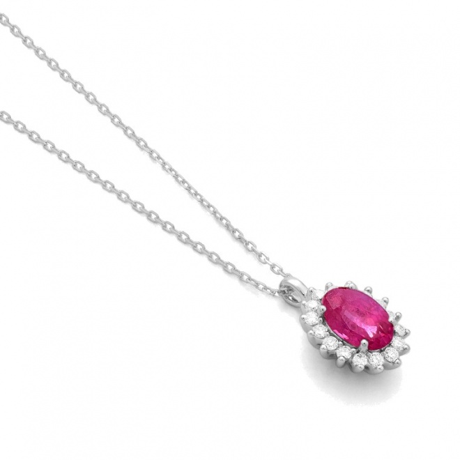 Colgante de oro blanco de 18 Kt con rubí de 1,10 ct y diamantes de 0,15 ct