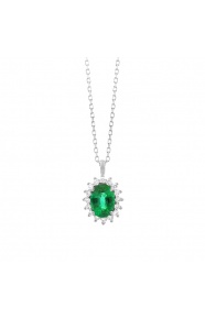 Colgante de oro blanco de 18 Kt con esmeralda de 0,80 ct y diamantes de 0,15 ct