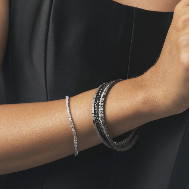 Pulsera Rivière de titanio con diamantes negros de 1,05 a 2,29 ct