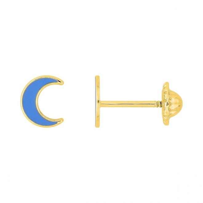 Pendientes de bebé de oro amarillo de 18 Kt con esmalte, luna