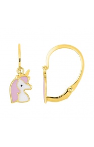 Pendientes de bebé de oro amarillo de 18 Kt con esmalte, unicornio