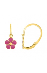 Pendientes de bebé de oro amarillo de 18 Kt con esmalte, flor, cierre catalán