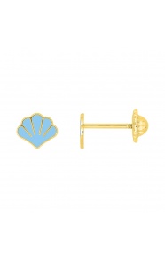 Pendientes de bebé de oro amarillo de 18 Kt con esmalte, concha