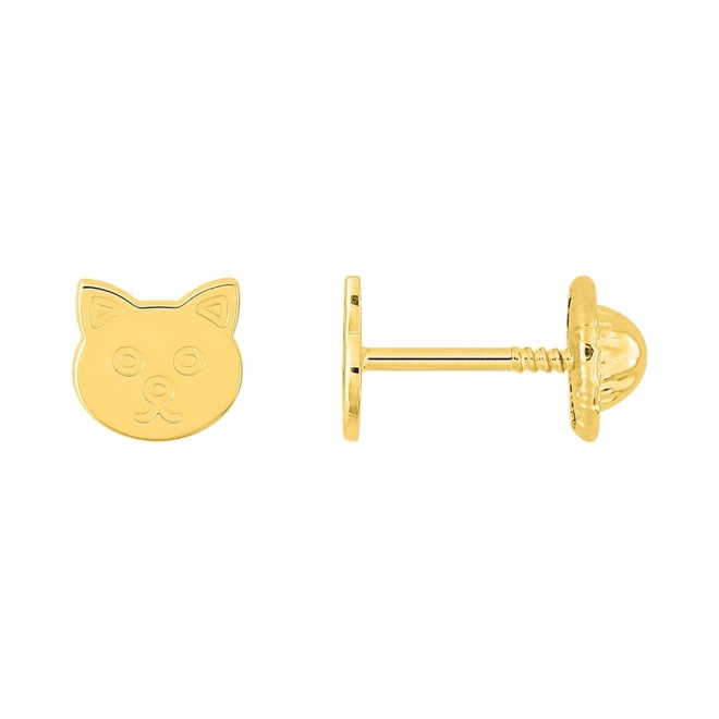 Pendientes de bebé de oro amarillo de 18 Kt, gato