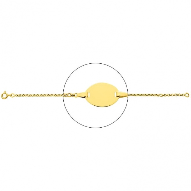 Pulsera infantil con placa ovalada de oro amarillo de 18 Kt, cadena forzada