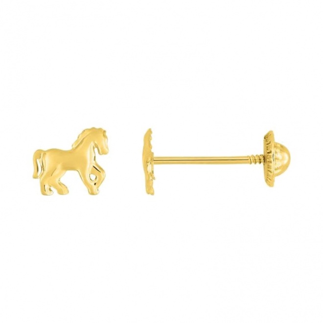 Pendientes de bebé de oro amarillo de 18 Kt, caballo
