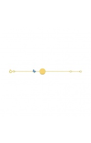 Pulsera infantil de oro amarillo de 18 Kt con esmalte, disco y mariposa