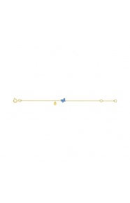 Pulsera infantil de oro amarillo de 18 Kt con esmalte, mariposa y bolita