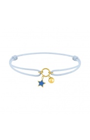 Pulsera infantil de oro amarillo de 18 Kt y cordón azul, estrella esmaltada y bolita