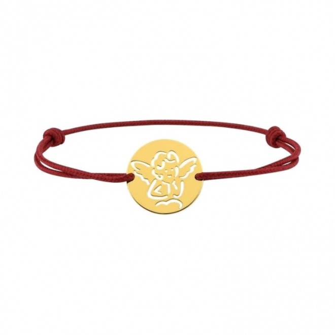 Pulsera infantil de oro amarillo de 18 Kt y cordón rojo, medalla calada de ángel
