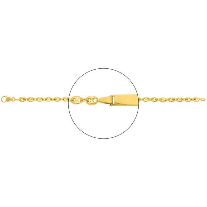 Pulsera infantil con placa recta de oro amarillo de 18 Kt, cadena grano de café gruesa