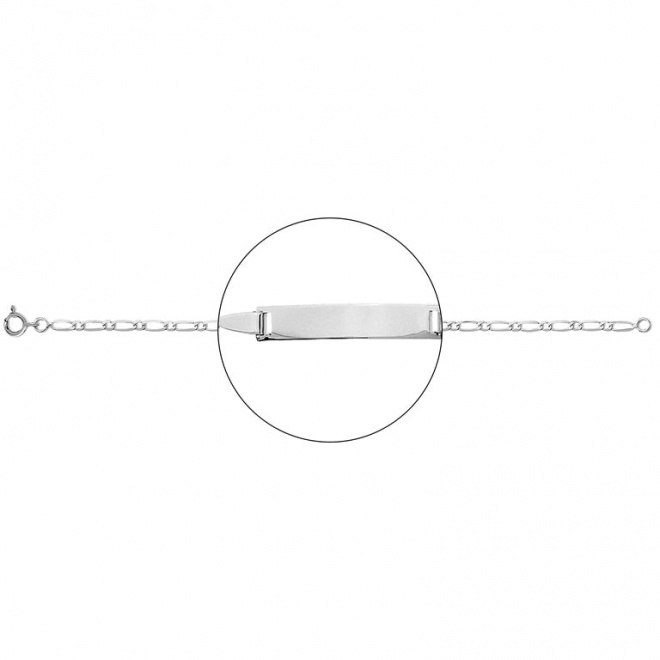 Pulsera infantil con placa recta de oro blanco de 18 Kt, cadena cartier de 2,5 mm