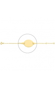 Pulsera infantil con placa ovalada de oro amarillo de 18 Kt, cadena cartier barbada de 1,4 mm