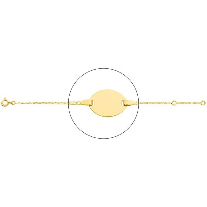 Pulsera infantil con placa ovalada de oro amarillo de 18 Kt, cadena cartier barbada de 1,4 mm