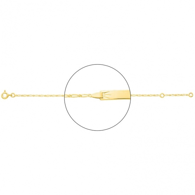 Pulsera infantil con placa con corona tallada de oro amarillo de 18 Kt, cadena cartier barbada de 1,4 mm