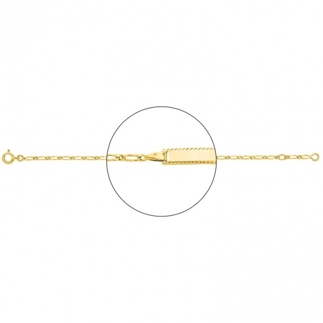 Pulsera infantil con placa de borde trenzado de oro amarillo de 18 Kt, cadena cartier barbada de 1,7 mm