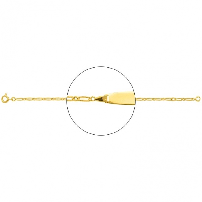 Pulsera infantil con placa redondeada de oro amarillo de 18 Kt, cadena cartier barbada de 2 mm