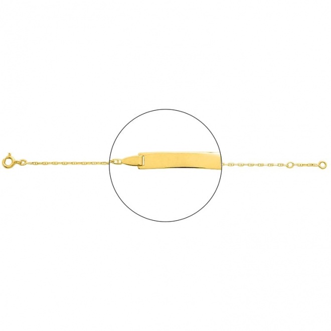 Pulsera infantil con placa recta de oro amarillo de 18 Kt, cadena marinera plana de 1,5 mm