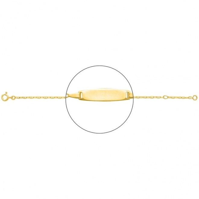 Pulsera infantil con placa redondeada de oro amarillo de 18 Kt, cadena marinera plana de 2 mm