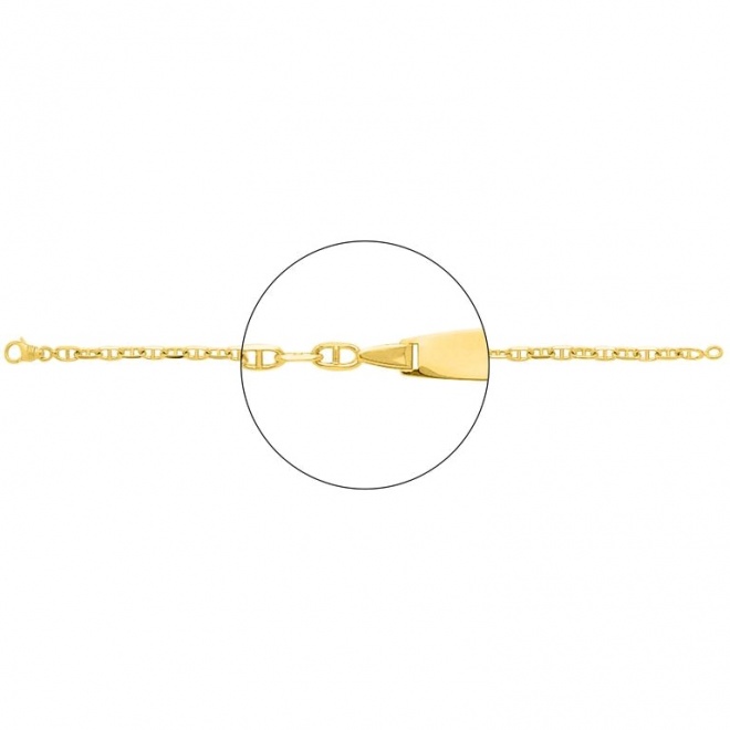 Pulsera infantil con placa redondeada de oro amarillo de 18 Kt, cadena marinera plana de 3 mm