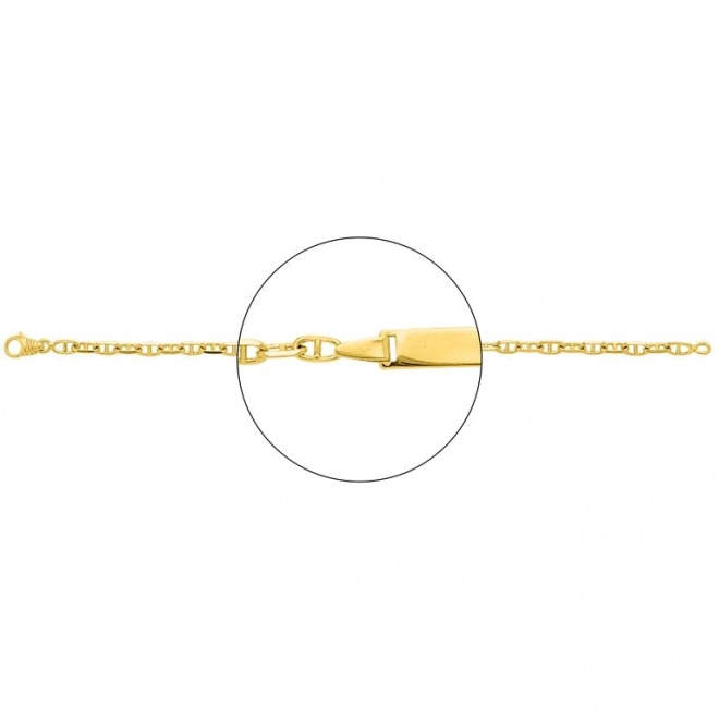 Pulsera infantil con placa recta de oro amarillo de 18 Kt, cadena marinera plana de 3 mm