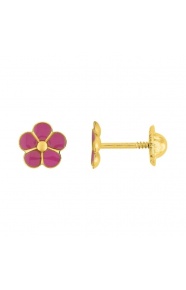 Pendientes de bebé de oro amarillo con esmalte, flor
