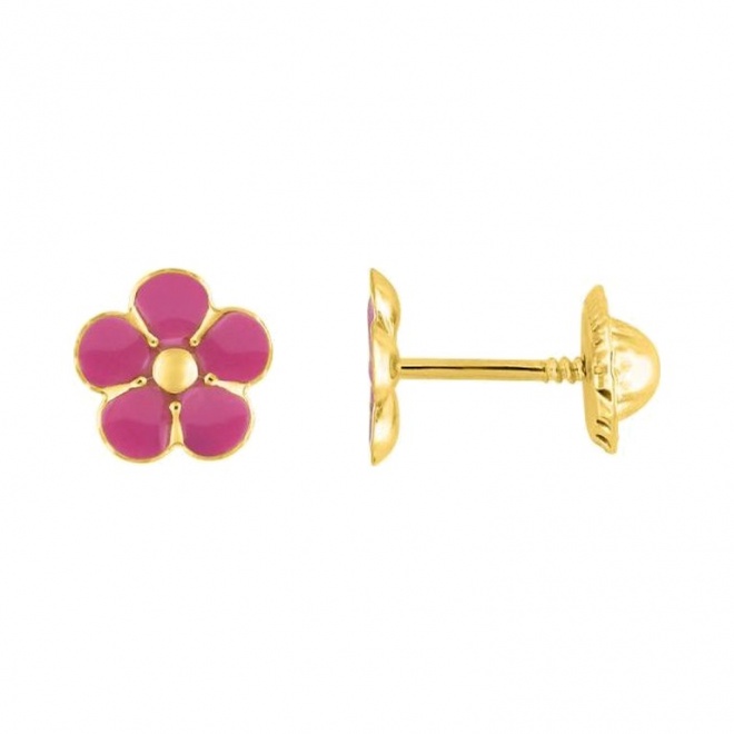 Pendientes de bebé de oro amarillo con esmalte, flor