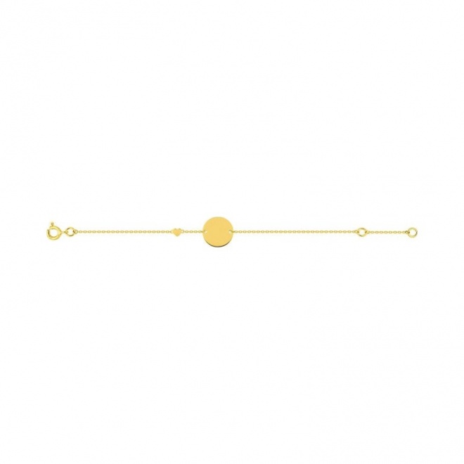 Pulsera infantil de oro amarillo, disco y corazón