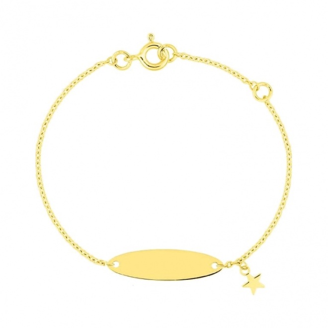 Pulsera infantil con placa de oro amarillo, estrella colgante