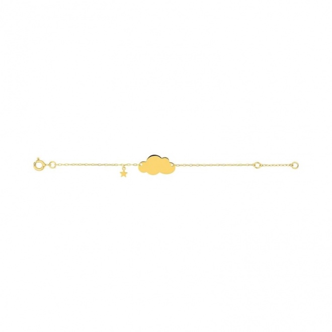 Pulsera infantil con placa de oro amarillo, nube y estrella