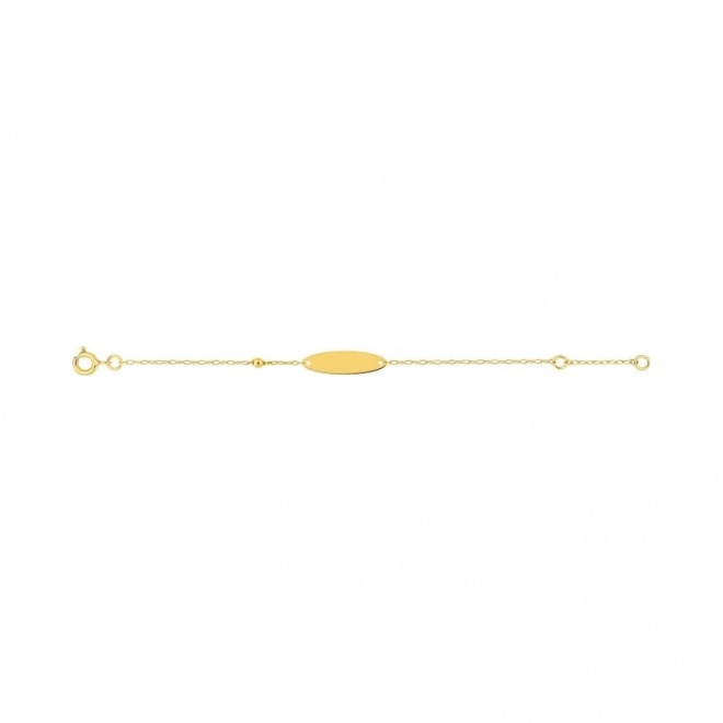 Pulsera infantil con placa de oro amarillo, bolita