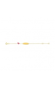 Pulsera infantil con placa de oro amarillo con esmalte, mariposa
