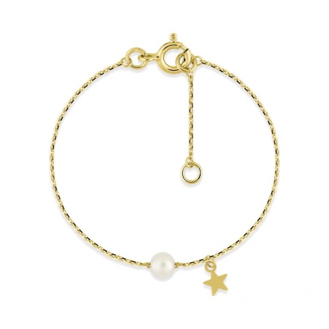 Pulsera infantil de oro amarillo con perla, estrella
