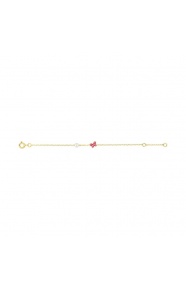 Pulsera infantil de oro amarillo con esmalte y perla, mariposa