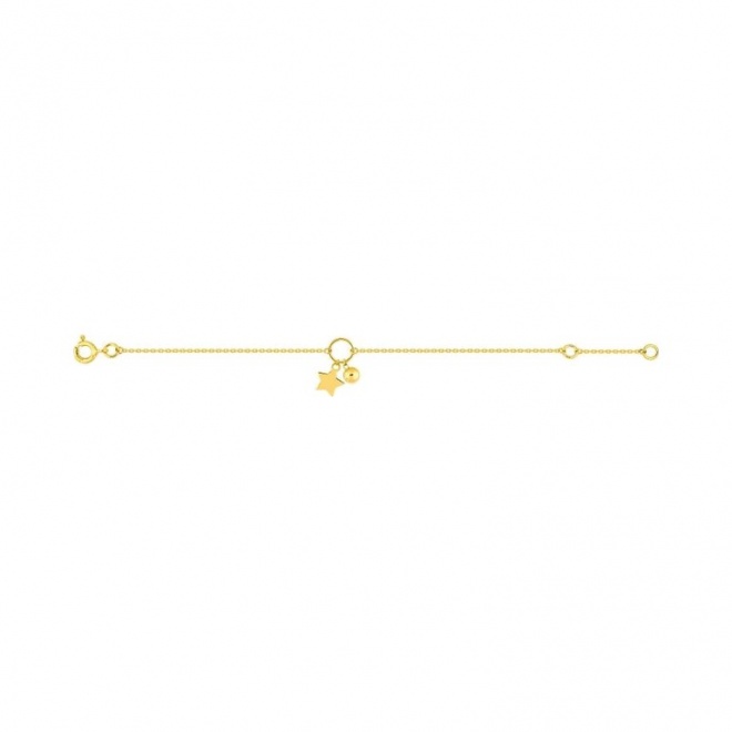 Pulsera infantil de oro amarillo, estrella y bolita
