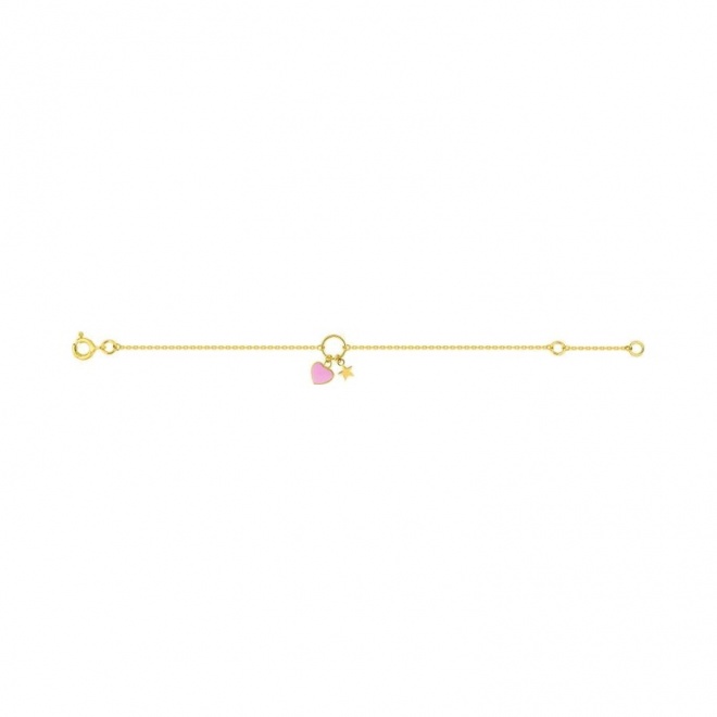 Pulsera infantil de oro amarillo con esmalte, corazón y estrella