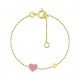 Pulsera infantil de oro amarillo con esmalte, corazón y bolita