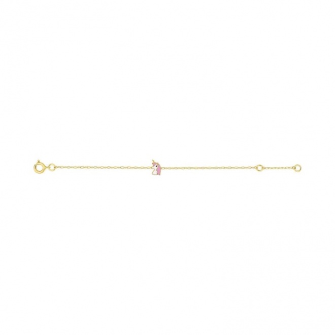 Pulsera infantil de oro amarillo con esmalte, unicornio
